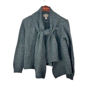 Fenn Wright Manson Women Sz S Cardigan Gray Merino Wool Sweater Scarf Tie Cozy